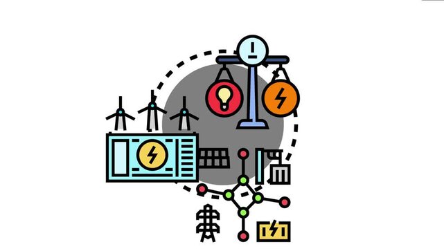 Renewable energy system balancing solar and wind power generation, distributing electricity to a grid infrastructure and storing energy for future needs