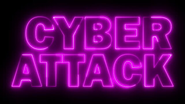 glowing neon pink color CYBER ATTACK text icon animation business poster template signboard alphabet font letter word banner sign symbol footage on black background	