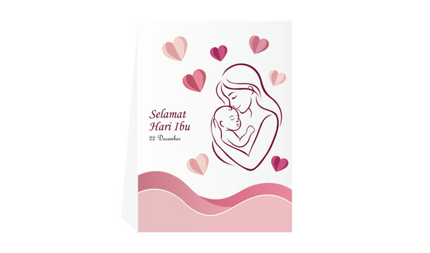 Mother holding her baby illustration for selamat hari ibu mothers day greeting card design vector