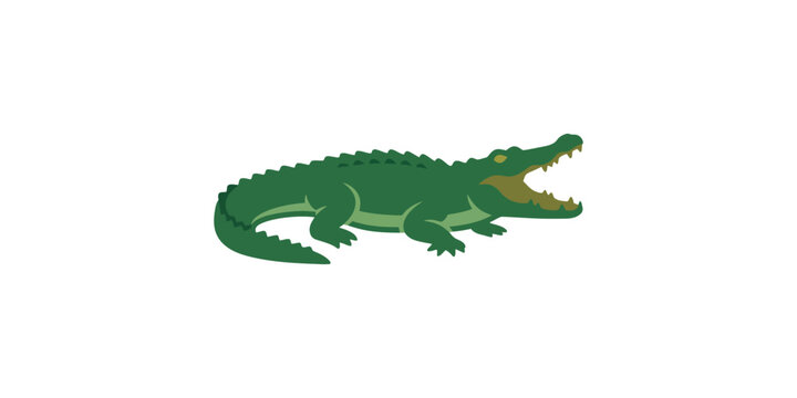 Stylized green crocodile illustration with open mouth.