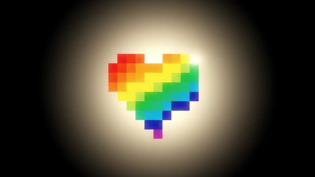 Pulsating 8 Bit Rainbow Heart Symbol of Love and Pride.