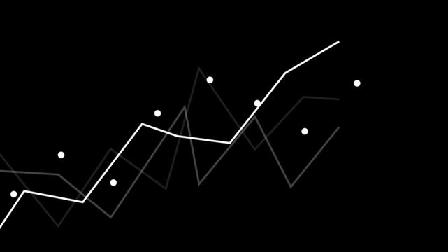 Three line graphs displaying fluctuating data trends with white circular data points on a solid black background