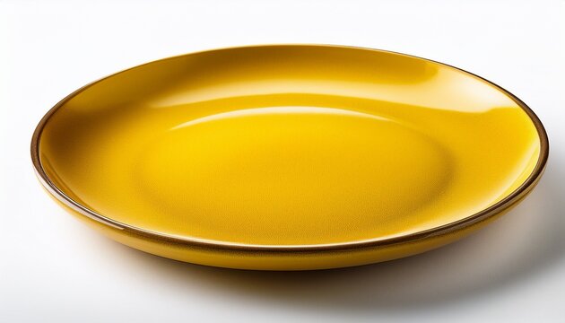 close up of a round yellow plate isolated on white background