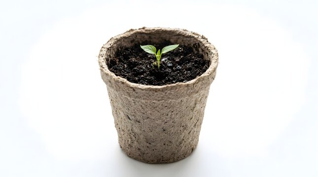 Small green sprout in a gray pot