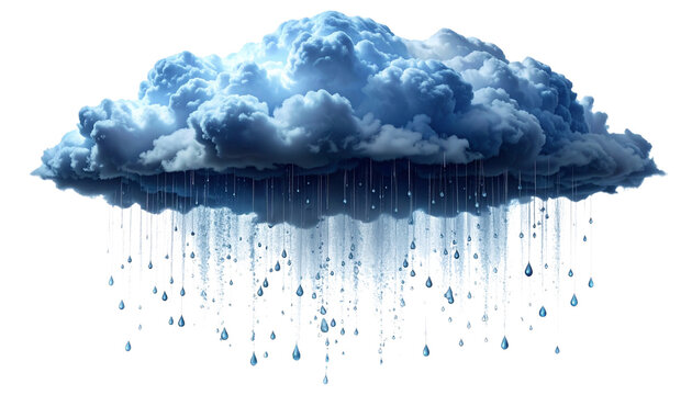heavy rain cloud with rain drops falling, isolated on transparent background
