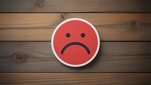 Sad face symbol on a wooden background representing disappointment and negative emotions