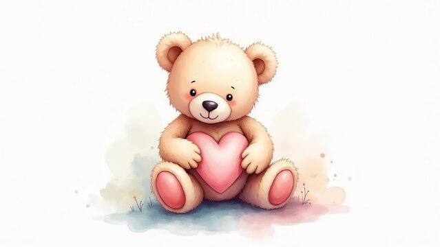 Watercolor teddy bear soft pastel colors dreamy artistic, gentle beautiful trendy elegant painterly technique, watercolor bear design