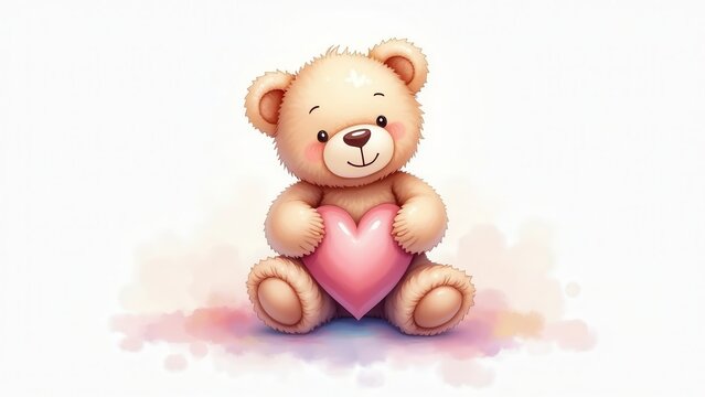 Watercolor teddy bear soft pastel colors dreamy artistic, gentle beautiful trendy elegant painterly technique, watercolor bear design
