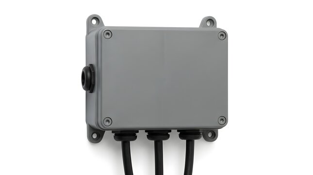 Gray electrical junction box with cables connected