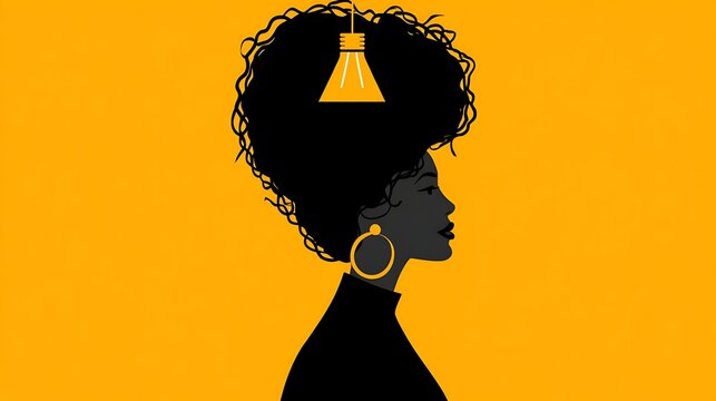 Silhouette of a person with a lightbulb head against a warm orange background