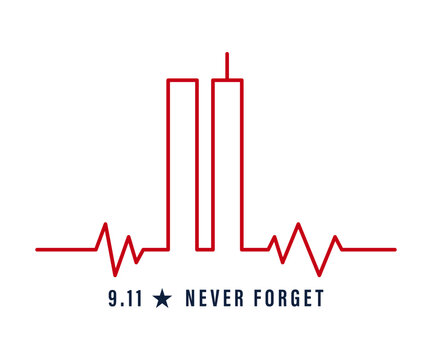 September 11 memorial heartbeat line with stylized twin towers