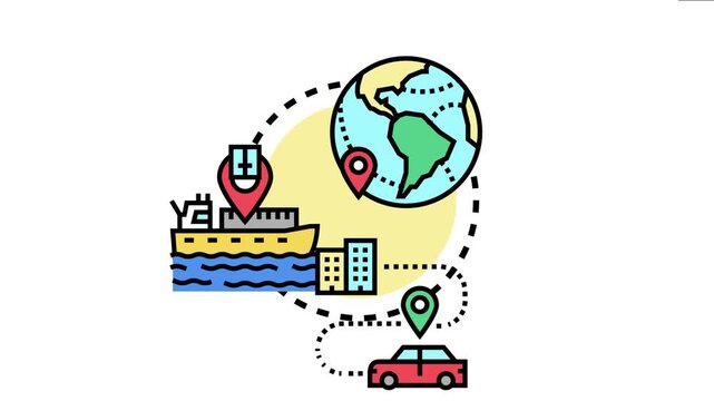 Global geolocation system real time monitoring vehicles, cargo, and deliveries across land and sea, ensuring efficient supply chain management