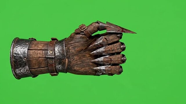 Monster claw gauntlets performing hand gestures on green screen