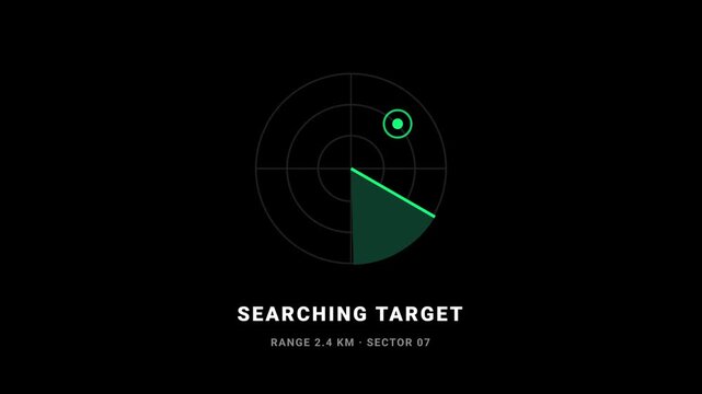 Radar searching target locked with range and sector coordinates animation