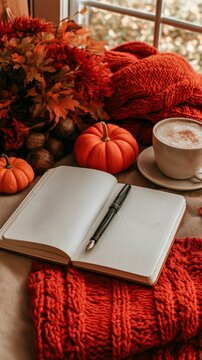 Cozy autumn scene with warm tones and soft textures