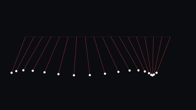 Oscillating white spheres in rhythmic pendulum motion