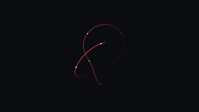 Crimson curved trajectory with luminous points