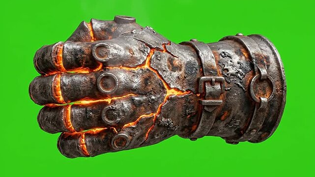 Fantasy lava gauntlet fists on green screen background