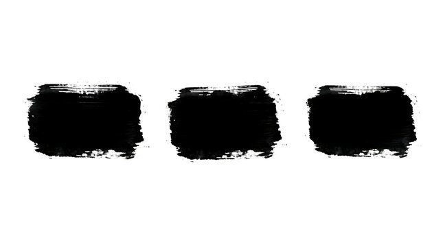 Premium three black square brush strokes isolated on transparent background