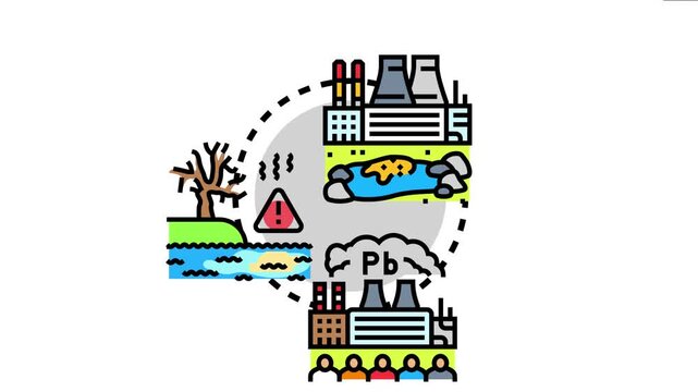 Vector depicting the widespread ecological consequences of large language models. Showing industrial energy consumption. Air pollution. Water contamination. Habitat degradation