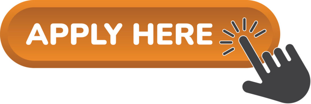 Red Apply Here Button with Hand Mouse Cursor Click for Website Interface Call to Action. Isolated Vector Illustration on White Background.