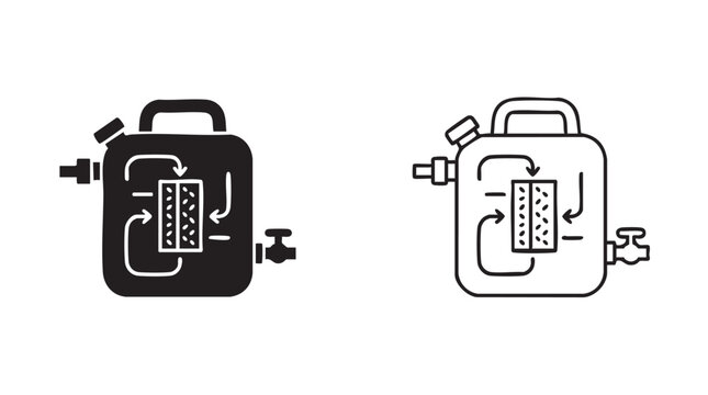 greywater recycling tank icon pair, black silhouette black black silhouette with line art vector pair icon