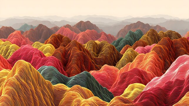 Vibrant abstract watercolor painting with layered red orange and yellow mountain textures