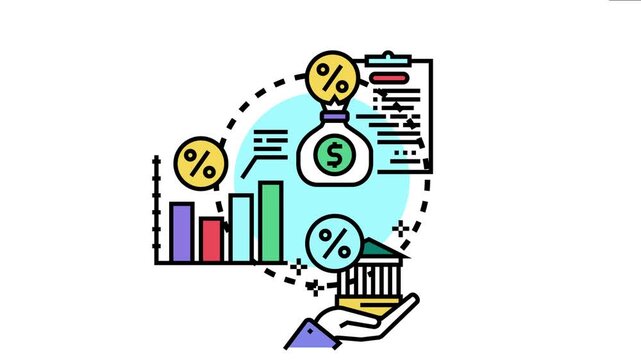 Loan collateral ratio financial concepts, including credit, payment, and banking services with money bag, document, charts, and percent symbols