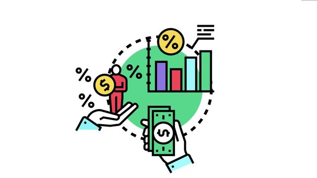 Loan default risk rating concept featuring a person on a hand, charts, and cash, symbolizing financial assessment for credit and investment decisions