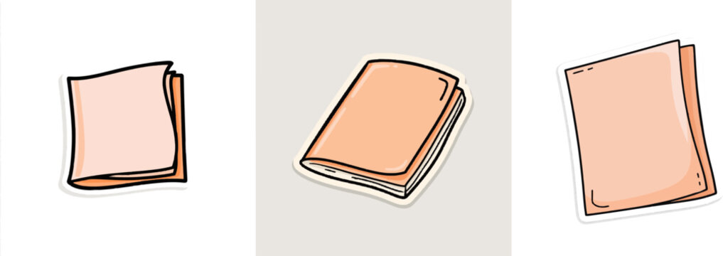A charming hand-drawn sticker of a peach-colored paper note folded in half, adorned with a cute doodle on the cover, set against a clean white background