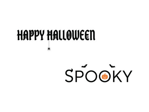 Happy halloween and spooky text design with bat and pumpkin illustration