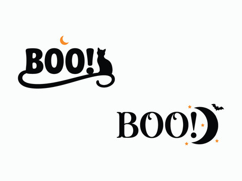 Hand lettered boo halloween typography with spooky calligraphic elements