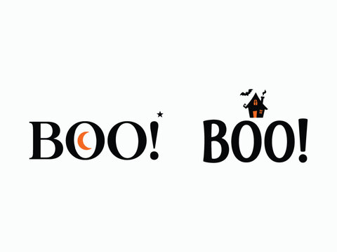 Festive halloween boo typography with a haunted house illustration