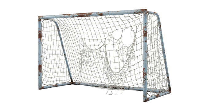 Soccer goal net with white mesh.