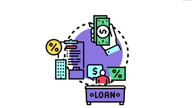 Financial manager offering a loan pre approval for property acquisition, showcasing the mortgage lifecycle with money, documents, and real estate assets