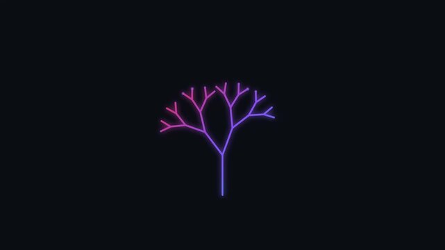 Growing digital neon fractal trees on dark background