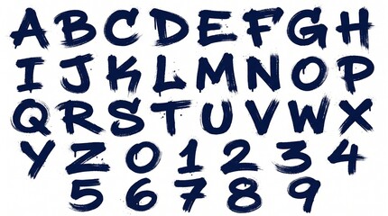 Fototapeta premium Expressive Brush Stroke Alphabet and Number Set for Creative Design Projects