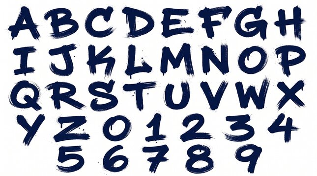 Expressive Brush Stroke Alphabet and Number Set for Creative Design Projects