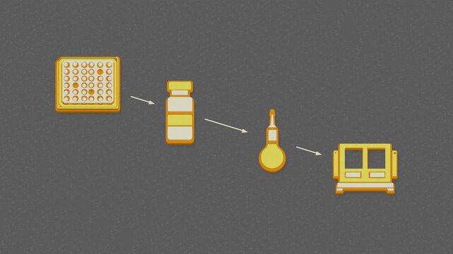 Reagent changes only the sample wells as batch verification compares declining assay responses against an unchanged blank control. Flat 3D style with a dry silkscreen texture.