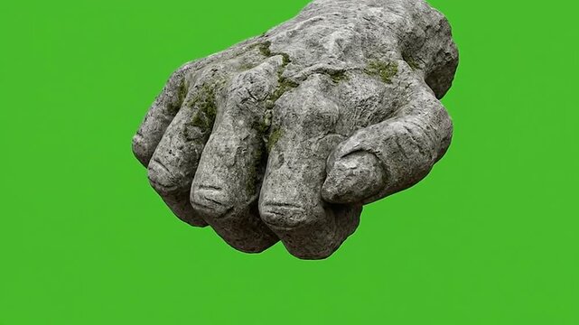 Stone monster hands making a fist on green screen