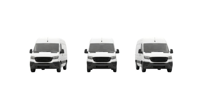 Three white vans parked side by side.
