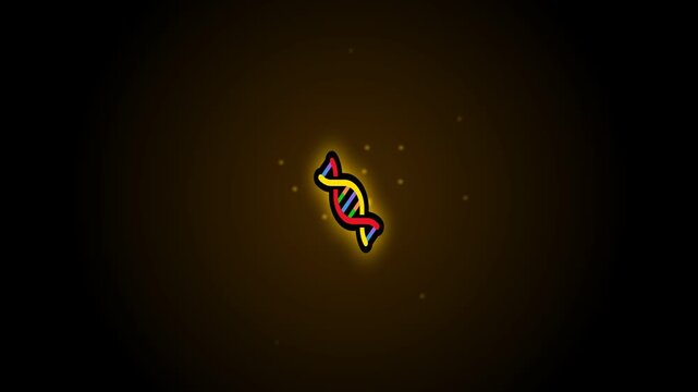 Colorful glowing DNA double helix rotating with floating particles on a dark background