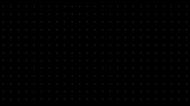 Minimalist dark background with animated geometric grid morphing between cross and dot patterns