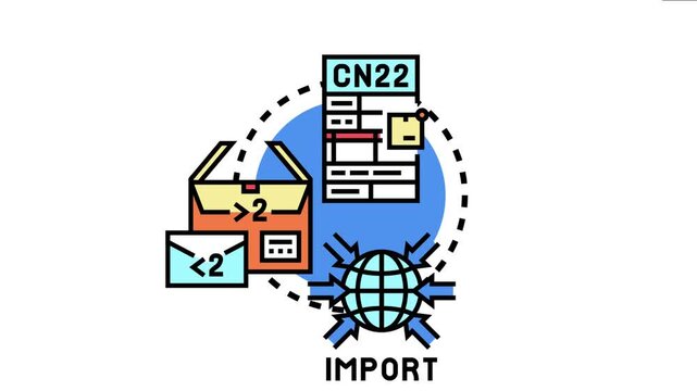 International trade concept showing packages with a cn22 customs declaration form and a global network, representing the process of importing goods and managing local import duties