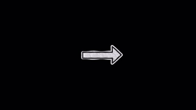 Animated hand drawn right pointing arrow on black background.