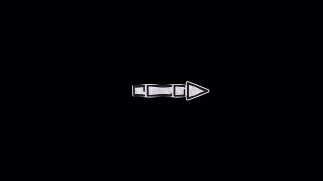 Animated hand drawn pencil icon pointing to the right on black background.