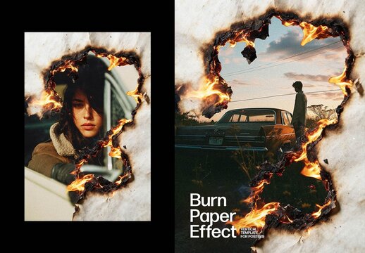 Vertical Burn Paper Effect For Poster And Print Design