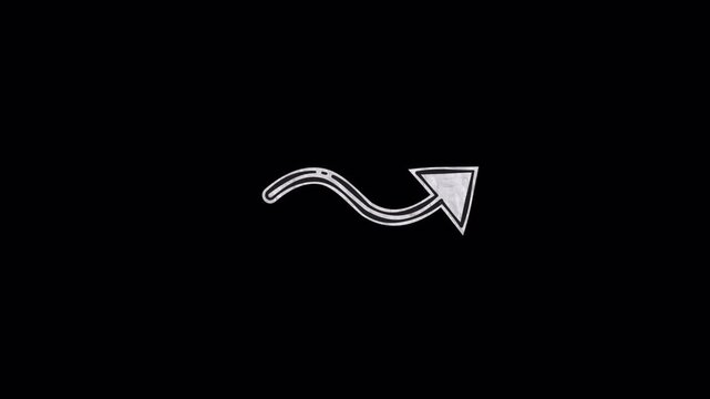 Minimalist white hand drawn wavy arrow pointing right on black background.