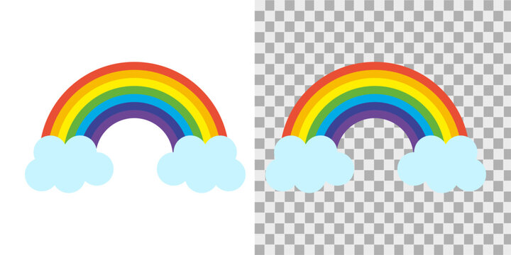 Colorful rainbow vector with clouds, vibrant spectrum arc on transparent background, weather icon for kids design