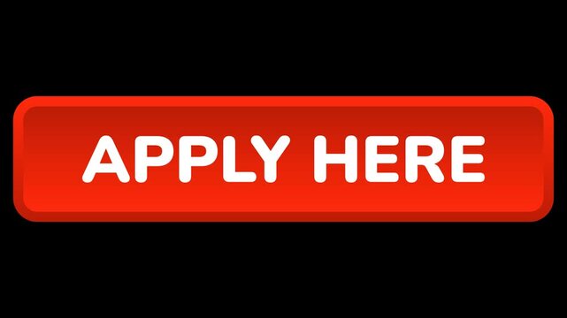 Red Apply Here Button Animation for Website Interface Call to Action. Isolated Vector Animation on Black and Transparent Background.